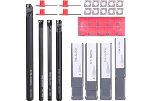 VerRich 14PCS Indexable Lathe Turning Tools Kit, 4 Pieces Boring Bar Set S07K-SCLCR06,S08K-SCLCR06,S10K-SCLCR06,S12M-SCLCR06 Turning Tool Holder with 10pcs CCMT060204 Carbide Inserts