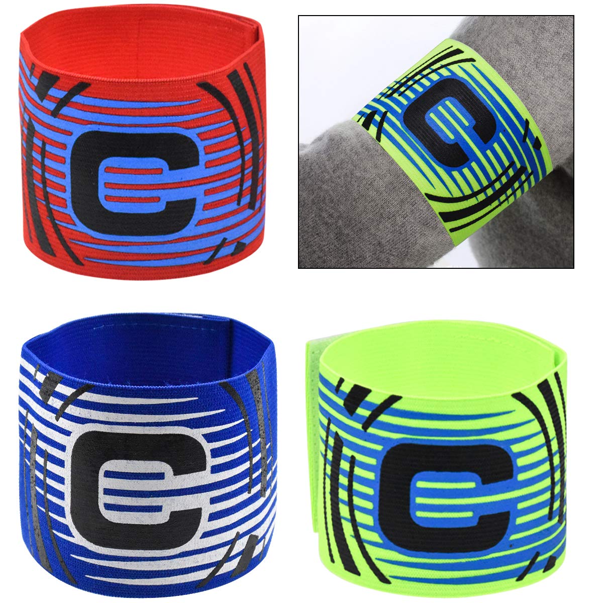 kissral 3 PCS Captain Armband Football Captain Armband Multicolor Adjustable Band Elasticated Soccer Captain's Armband for Football Hockey Rugby Multiple Ball Games Sports Adult