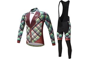 Cycearth Cycling Jersey Long Sleeve Set Men Winter Fleece Thermal Jackets Black Bib Pant