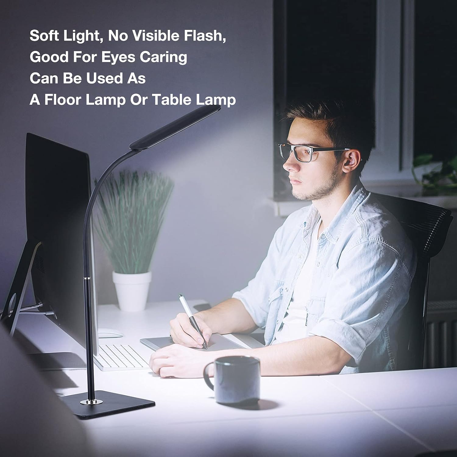 ALongDeng LED Floor Lamp with Adjustable Gooseneck, Height Adjustable Modern Standing Lamp, 10 Brightness Levels & 3 Color Temperatures, 14W Dimmable Reading Lamps for Bedroom Office Living Room Piano: Home Improvement