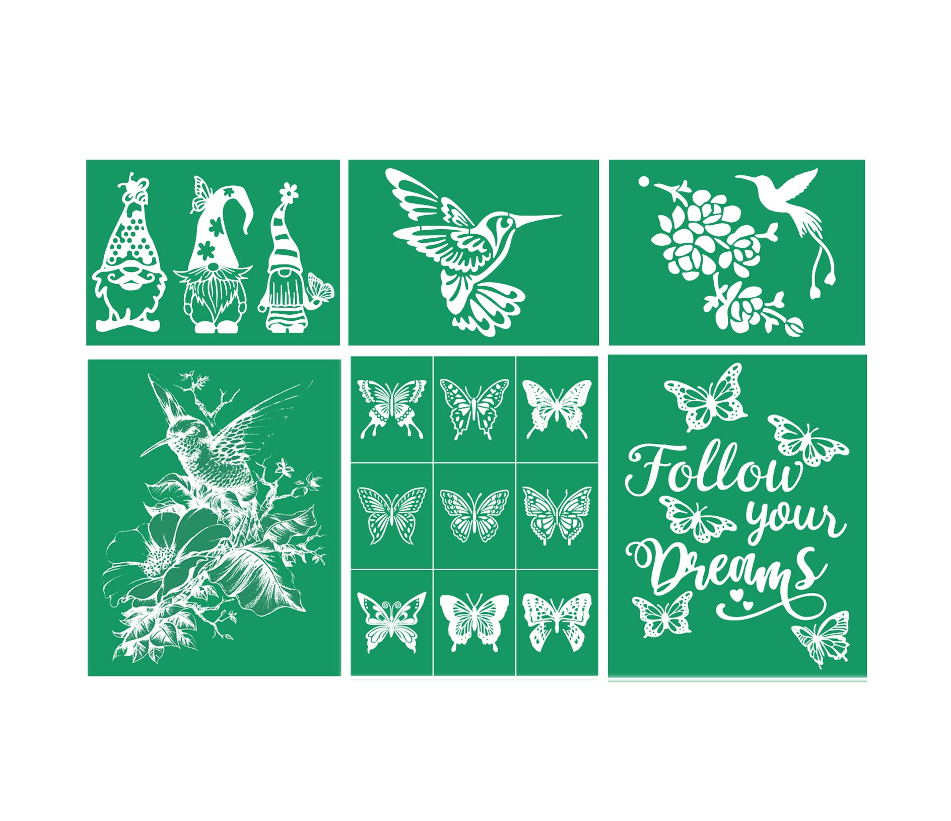 DGAGA 6 Pieces Silk Screen Stencils Hummingbird Butterfly Bee Mesh Stencils Self Adhesive Reusable Transfers for Painting on Wood,Furniture,Chalkboard,T-Shirt,DIY Home Decor Chalk Past Art