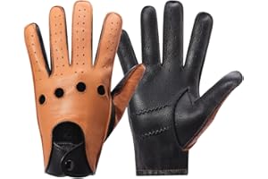 Meetoget Mens Leather Gloves For Driving Deerskin Soft and Durable CAM02,Black/Tan,Size L