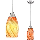 Viinew Mini Glass Pendant Light 4.72" with Handblown Orange Marble Art Glass Hanging Light 1-Pack Oval Ceiling Hanging Light 