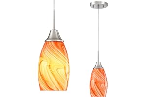 Viinew Mini Glass Pendant Light 4.72" with Handblown Orange Marble Art Glass Hanging Light 1-Pack Oval Ceiling Hanging Light Fixture for Dining Room Kitchen Island Cafe Foyer Hallway