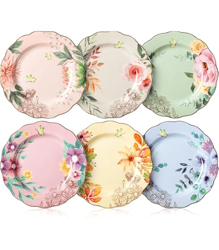 Gorgeous Cream Rose Chintz Salad Plates - Set Of 4, 8-Inch Porcelain Dessert Plates In Pink & Yellow