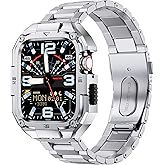 Stainless Steel Band with Case Compatible with Apple Watch Series 10 46mm Band, Rugged Metal Strap with Protective Bumper Cover for iWatch Series 10 46mm Men Watch Strap Replacement Band