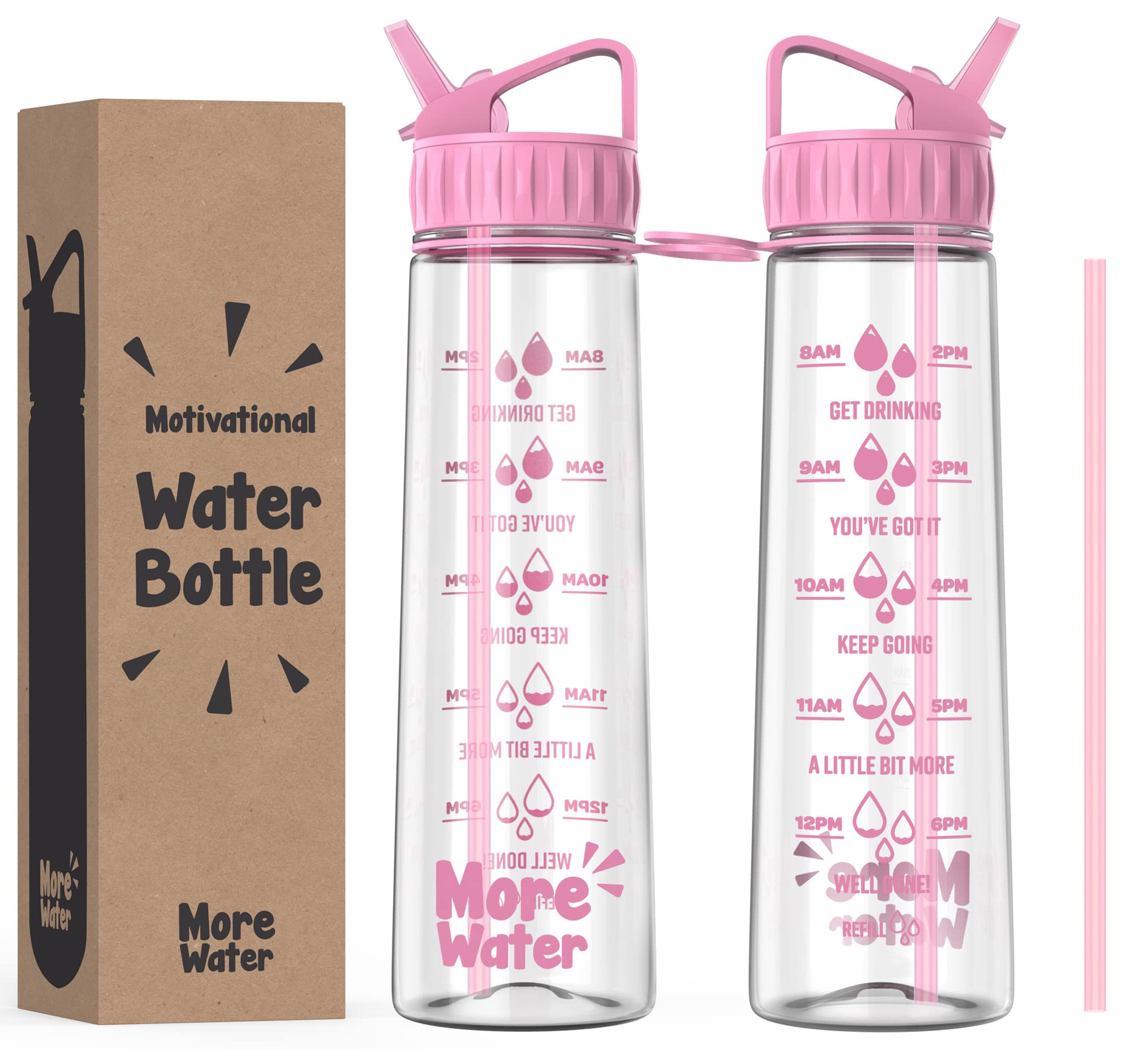 More Water Bottle With Straw, Motivational Time Markings 900ml - Drinking Tracker Bottles - Times to Drink - BPA Free Sports Bottles
