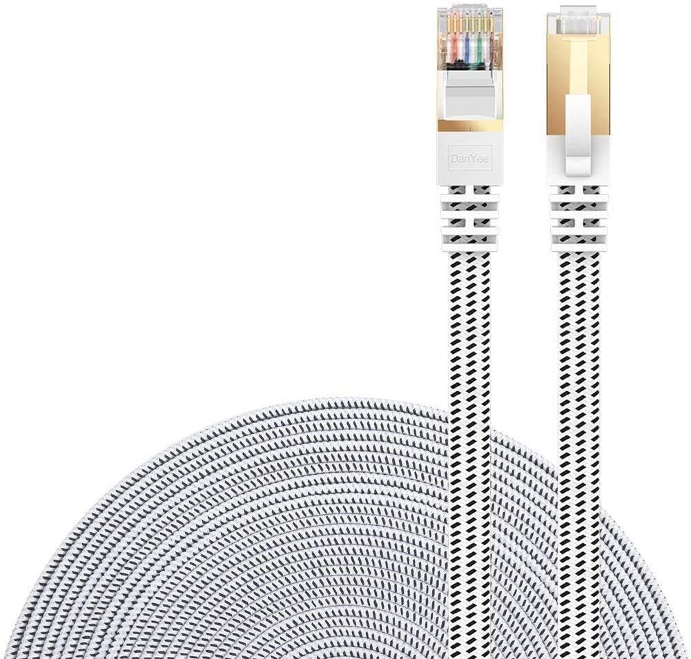 Cat 8 Ethernet Cable, 1.6FT Nylon CAT8 High Speed Professional Gold Plated Plug STP Wires CAT 8 RJ45 Ethernet Cable 3FT 10FT 15FT 26FT 50FT 66FT 100FT (White 1.6ft)