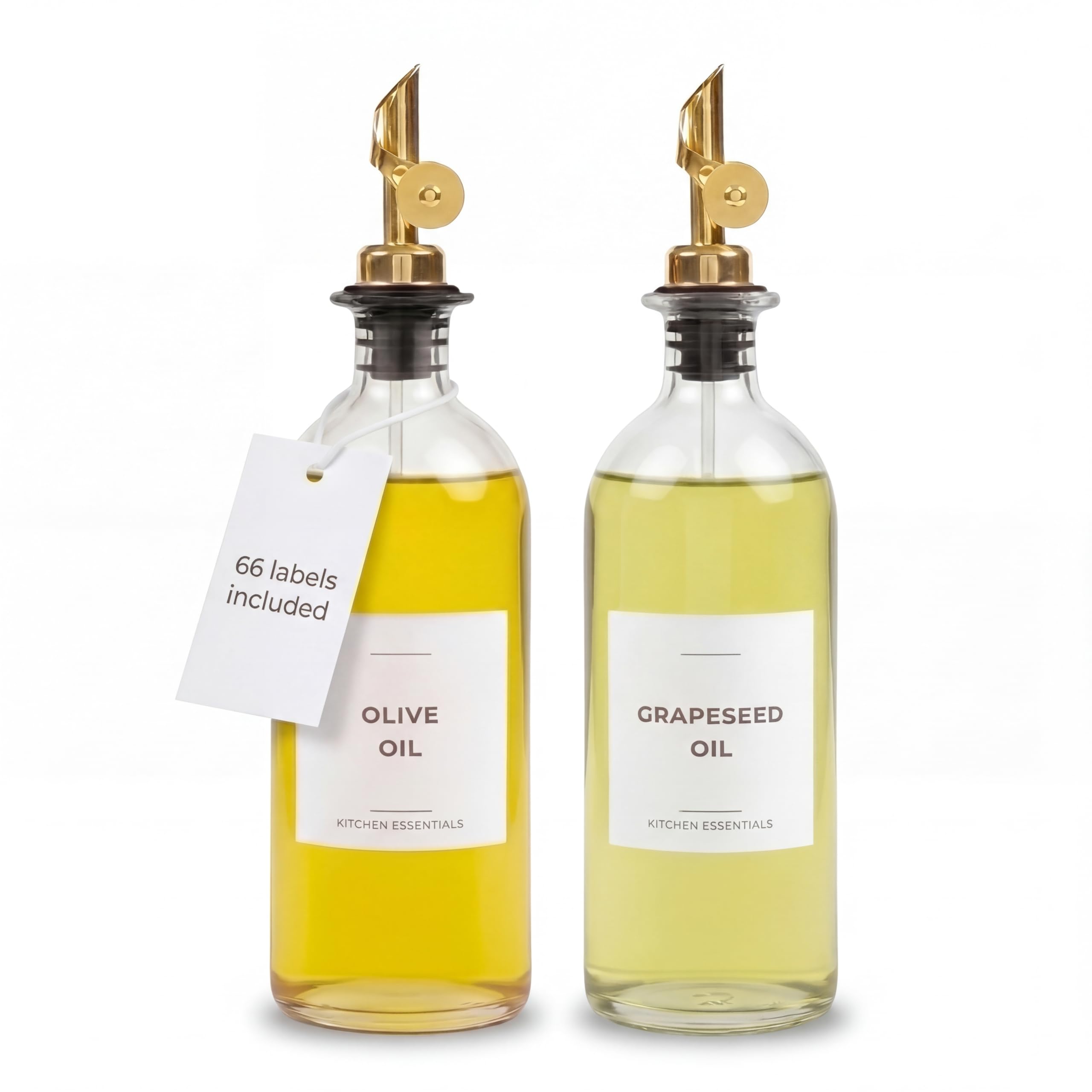 Spaceneat Olive Oil Dispenser Bottle for Kitchen, Coffee Syrup Dispenser - Elegant Olive Oil Bottles for Kitchen - Glass Cooking Oil Dispenser, Container, Cruet with Pourer Spout - Set of 2pcs, Gold