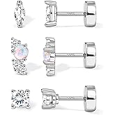 YADOCA Sterling Silver Flat Back Earrings for Women Hypoallergenic 14K Gold Plated Flatback Stud Earrings Trendy Cartilage Helix Conch Tragus Piercing Jewelry 3 Pairs Dainty CZ Opal Earring Set