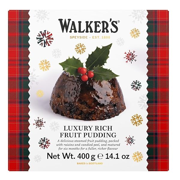 WALKER’S RICH FRUIT PUDDING – 14.1 OZ PLUM PUDDING FOR CHRISTMAS – LUXURY HOLIDAY TREAT AND DESSERT FROM SCOTLAND