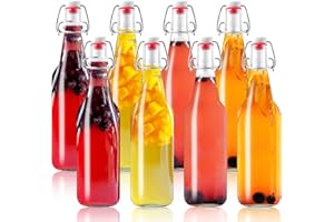 8 Pack 16 Ounce Glass Bottles, Swing Top Beer Bottles with Flip-top Airtight Lid for Kombucha, Carbonated Drinks, 2nd Ferment