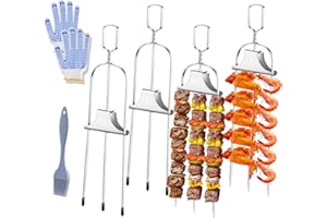 TCHRULES 4PCS Kabob Skewers for Grilling, 14'' Stainless Steel Kebab Skewers, 3 Prong Metal Grill Skewer with Push Bar Slider, Skewer Sticks for Meat Veggies Fruits Marshmallows, BBQ Barbecue Accessories