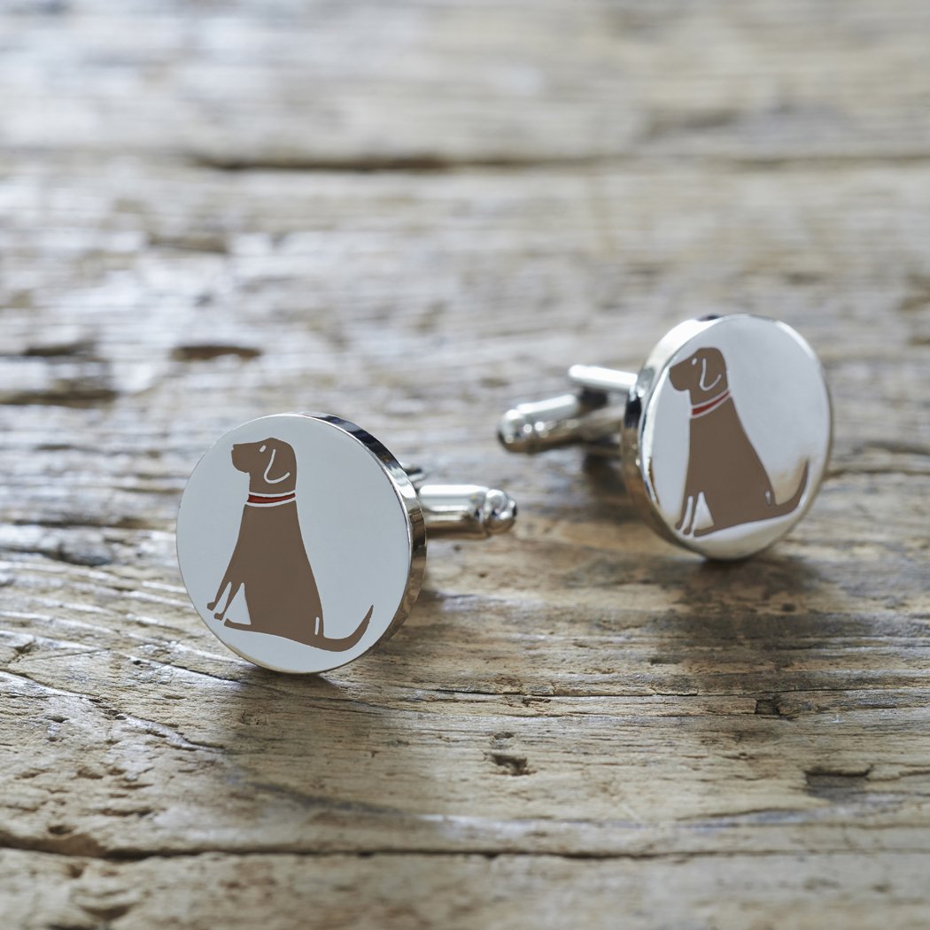 Sweet William Chocolate Labrador Cufflinks | Silver plated Men Cufflinks for Labrador or any dog lover | 18 mm x 3 mm