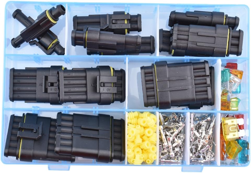 MEAOR 240pcs Waterproof Car Electrical Wire Connector Plug 1/2/3/4/5/6 Pin Way Terminals with Standard and Mini Automotive Blade Fuses