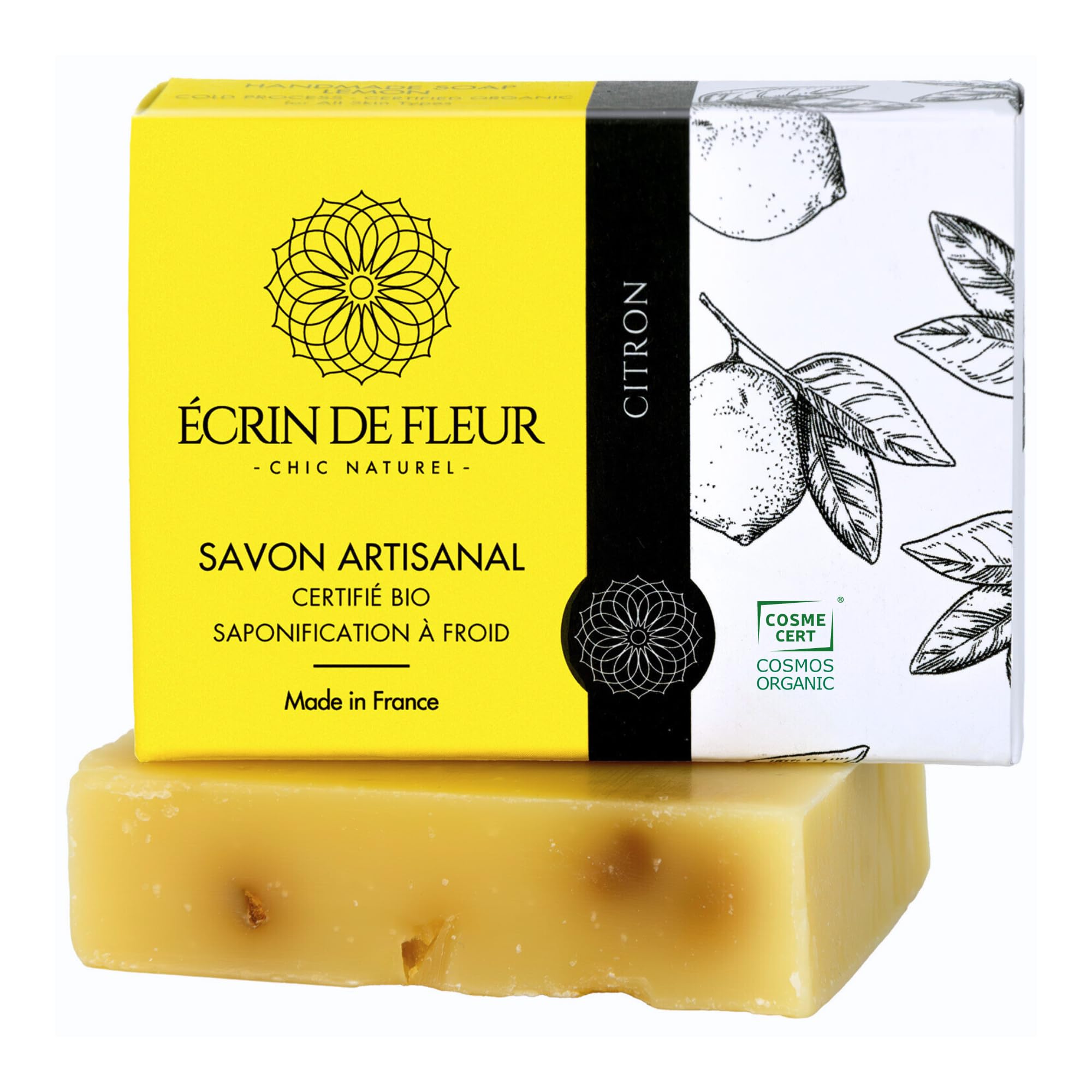 Écrin de Fleur – Lemon Soap for Oily Skin, Certified Organic Handcrafted Soap, Cold Processed, 1x90g