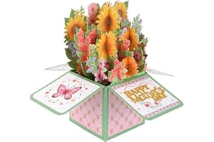 Flowers Mother Pop Up Card Set, Funny Floral Mothers Greeting Cards with Message Paper & Envelope Brilliant Three-Dimension F