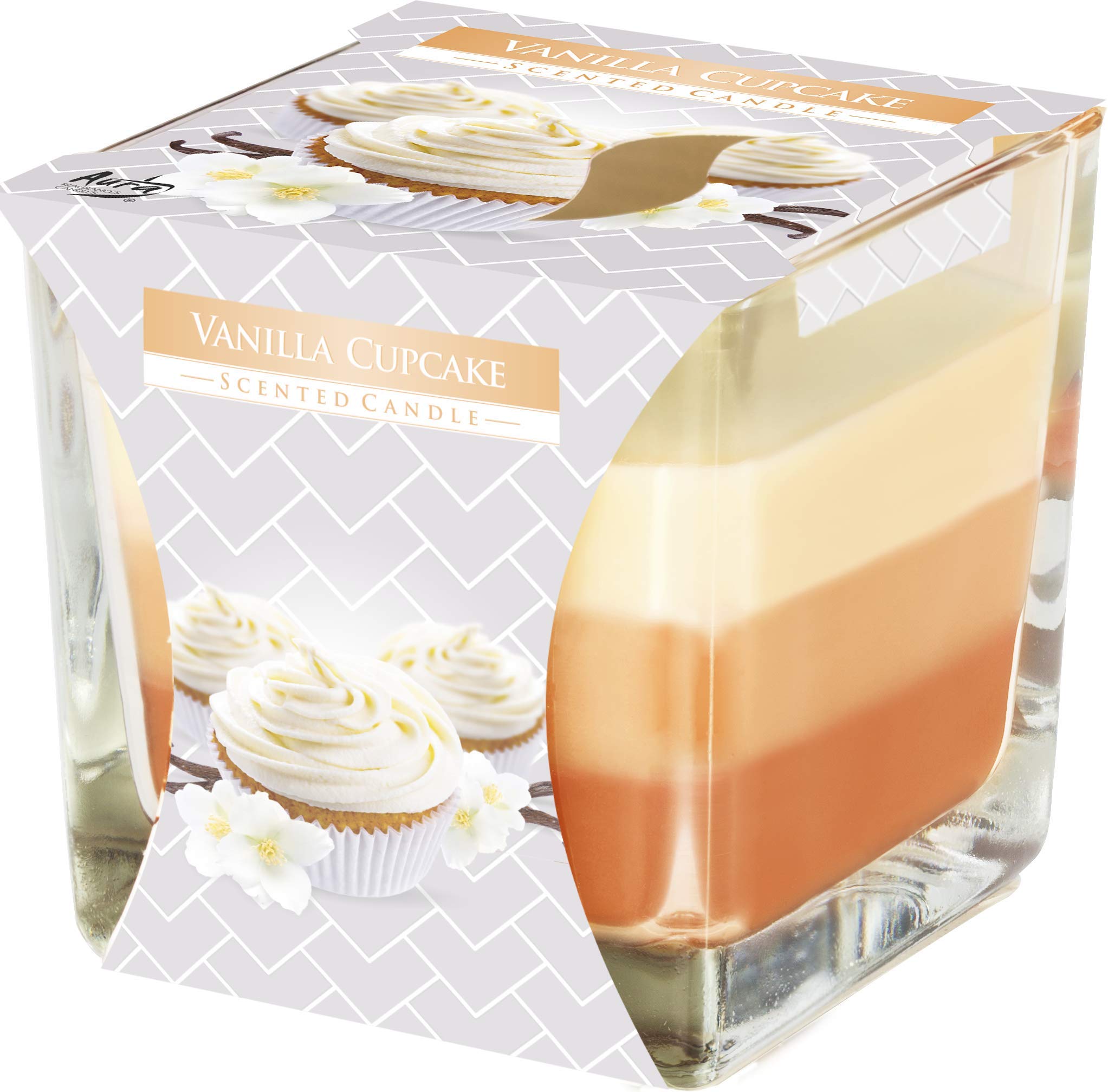 Bispol Beautiful 3 Colour Candle in Glass, 10 scents, 32 hours burning time (Vanilla Cupcake)