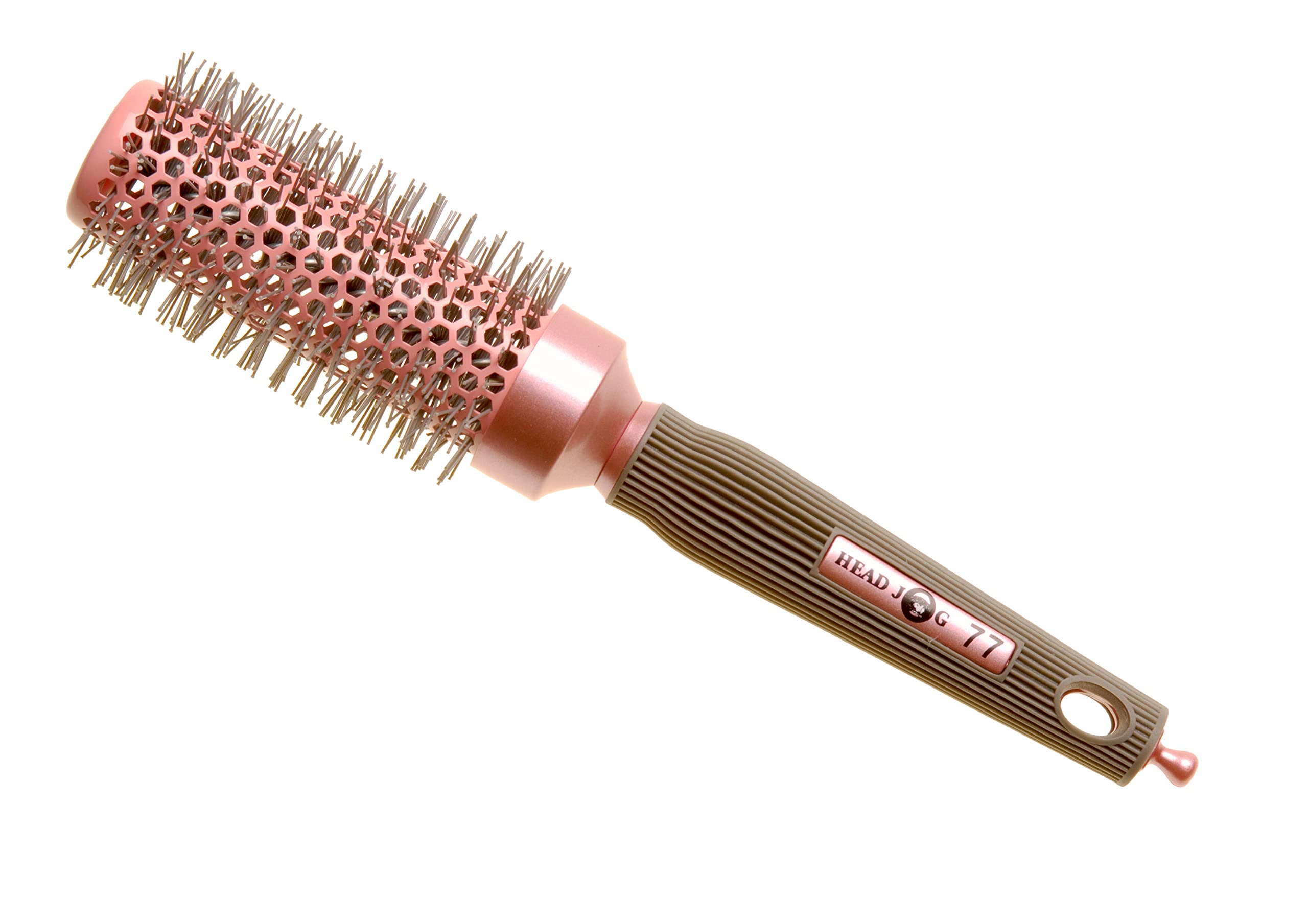 Head Jog 77 Pink Radial Brush. Ceramic Coating Barrel with Nylon Bristle & Rubber Handle. Lightweight & Durable Hair Brush for Hairdressing. Reduce Frizz for Healthy Looking Hair. (33mm) — image 1