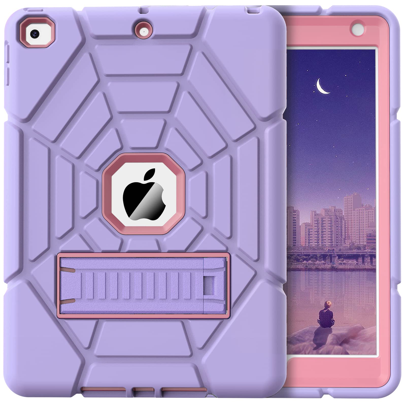Grifobes for iPad 6th/5th Generation Cases 2018/2017, iPad Air 2 Case 2014 9.7 inch, Heavy Duty Shockproof Rugged Protective iPad 5 6 Gen 9.7" Case with Stand for Kids Boys Children (Purple)