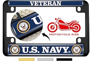 BESTLICENSEPLATEFRAMES [Officially Licensed Product] - Motorcycle Metal License Plate Frame with U.S. Navy Veteran, Eagle and Anchor Logo Design - Black