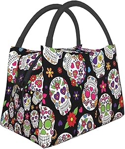 Lunch Bag Insulated Tote Day Of The Dead Sugar Skull Thermal Cooler Box Leakproof Collapsible Reusable Shopping Grocery Bags For School Office Picnic Travel