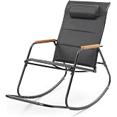 VINGLI Outdoor Rocking Chair, Textilene Mesh Patio Rocker, Outdoor Rocker with Footrest, Pillow, All Weather Porch Rocker for Garden, Living Room, Patio, Lawn (Black, with footrest)