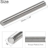 sourcing map M4 x 30mm Fully Threaded Rod 304 Stainless Steel Right Hand Thread view 3