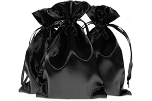 Knitial 50 Pack 5" x 8" Inch Satin Black Gift Bags, Jewelry Bags, Wedding Favor Drawstring Bags Baby Shower Christmas Gift Bags 50 per Pack