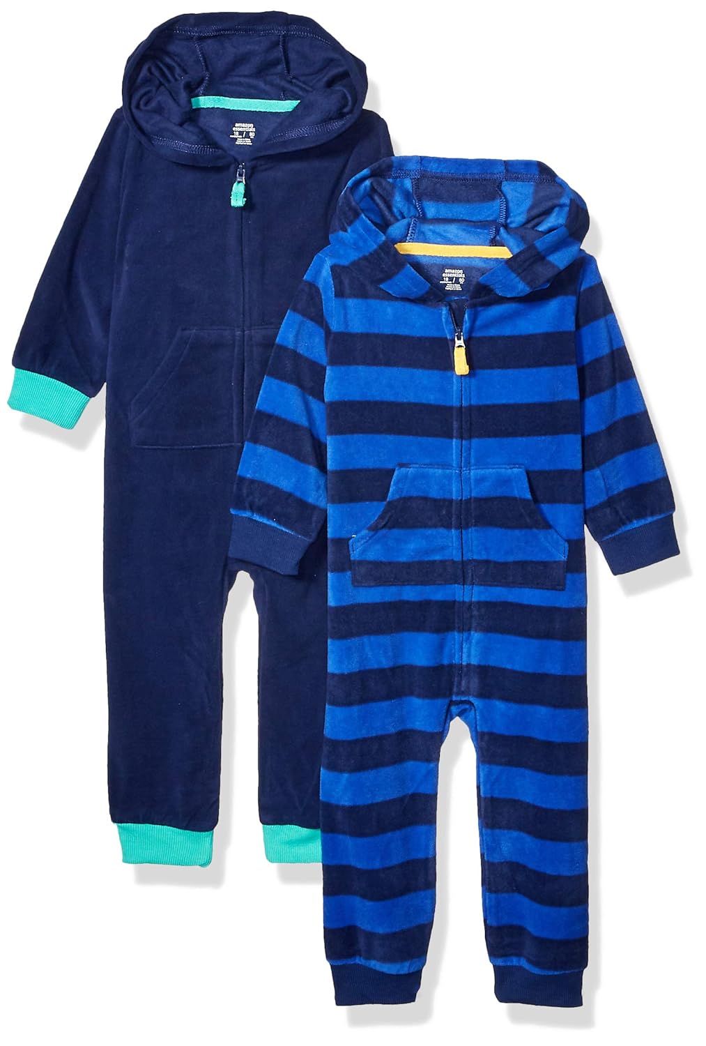 Amazon Essentials Boy's Toddler 2-Pack Microfleece Hooded Coverall