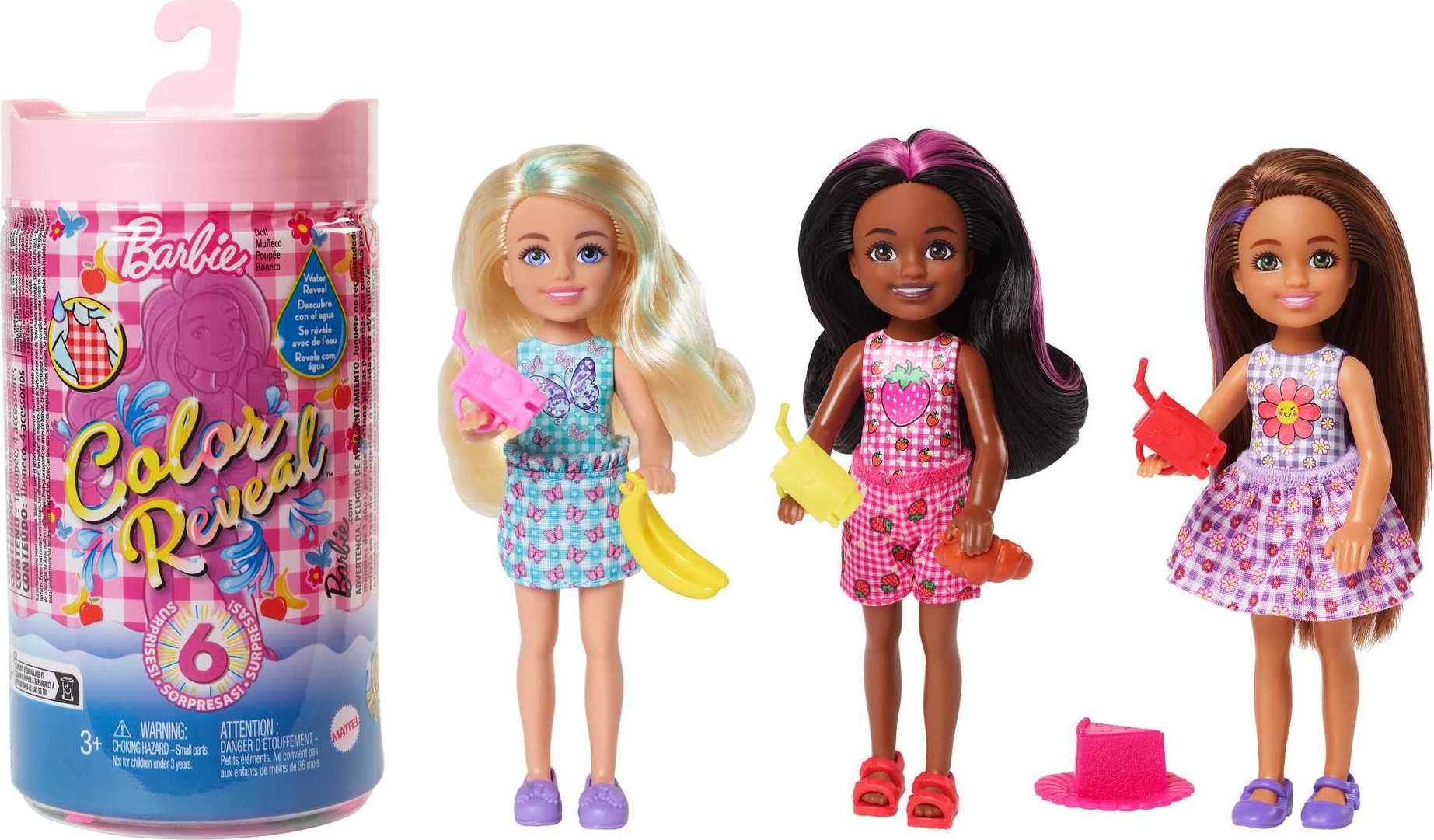 Barbie Chelsea Dolls and Accessories, Color Reveal Small Doll with 6 Surprises Including Color Change, Picnic Series​​, HKT81