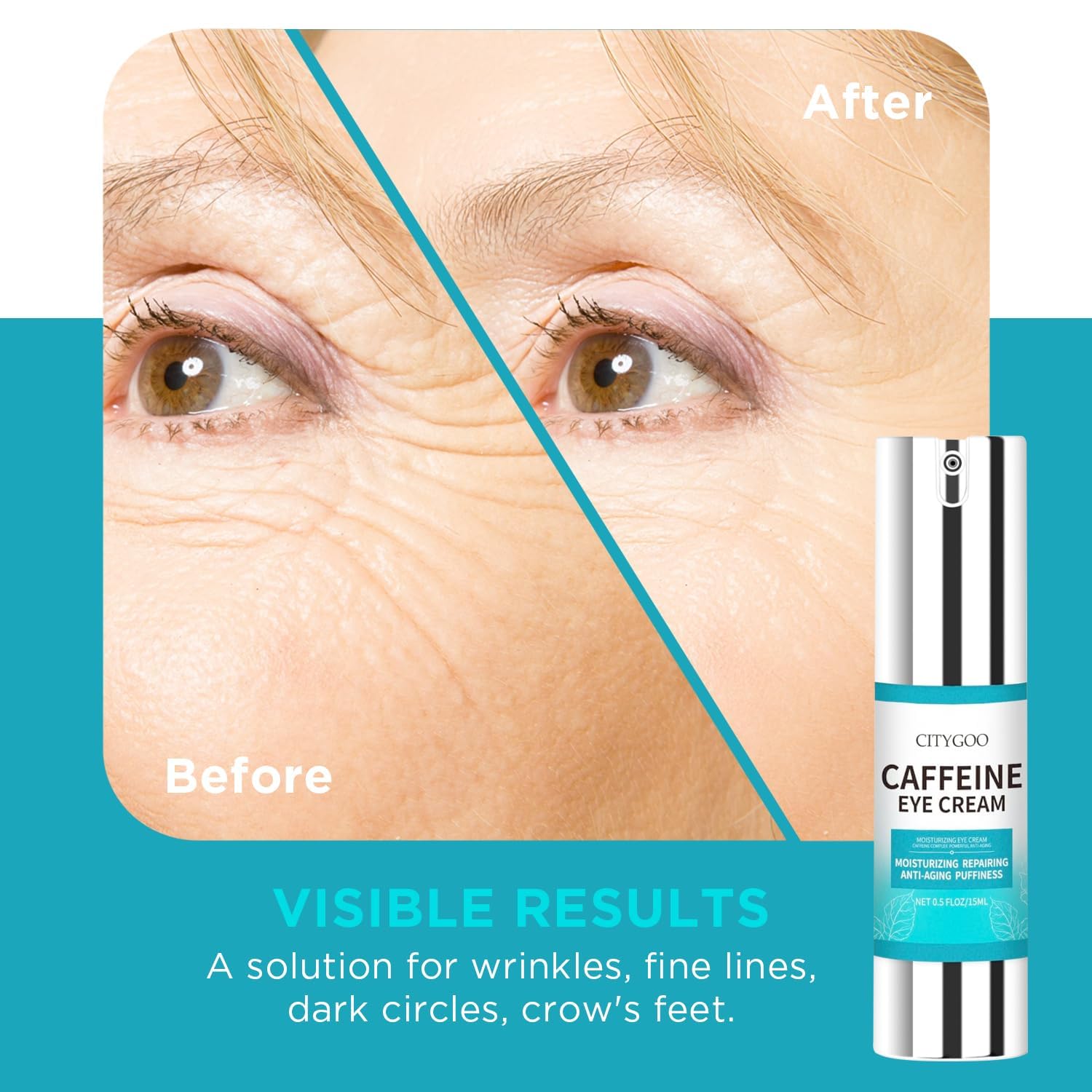 CITYGOO Caffeine Eye Cream for Puffiness: Eye Cream Reduce Dark Circles Wrinkles Fine Lines - Anti Aging Eye Cream