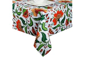 EHouseHome Outdoor Indoor Spill Proof Waterproof Tablecloth,Vintage Floral Design Patio Fabric Table Cover,Home Dinner Décor Wrinkle Free Table Cloths(52x52Inch Square)