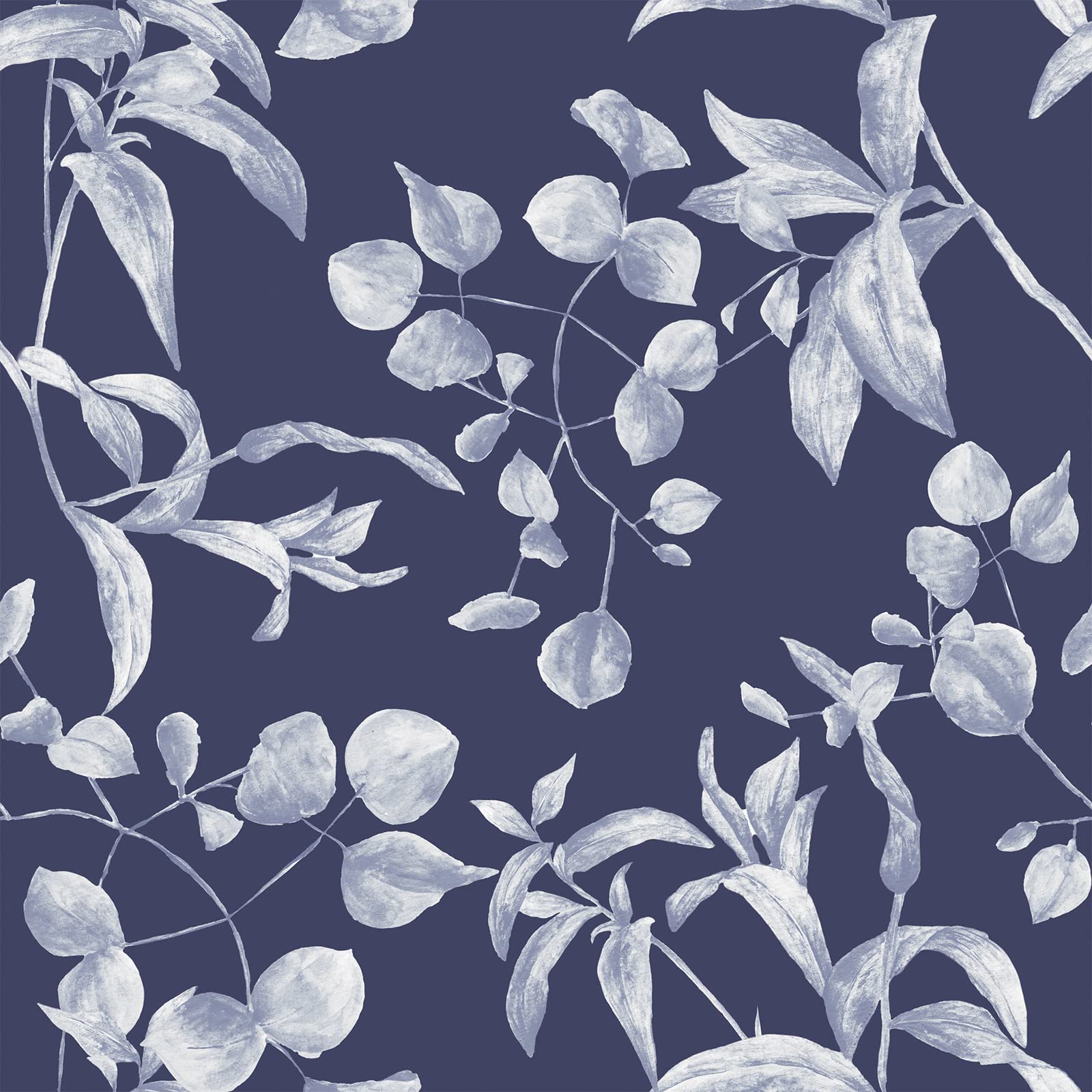 VEELIKE Watercolor Blue Floral Wallpaper Vintage Tropical Leaf Contact Paper Botanical Wall Art Wall Mural Flower Wallpaper Sticky Back Plastic Patterned Lining Paper Bedroom Bathroom 44.5cm×300cm