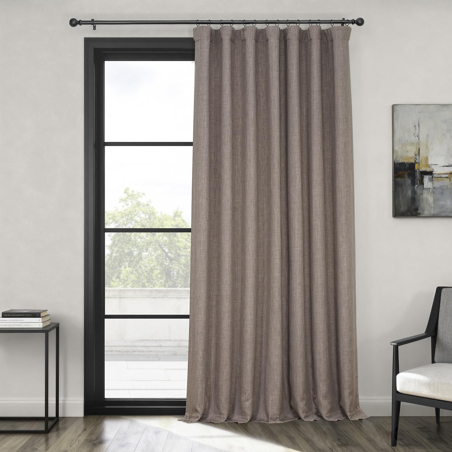 HPD Half Price Drapes - Faux Linen Curtains for Living Room (1 Panel) - 100W X 84L - Extra Wide Textured Room Darkening Curtains for Bedroom 84 Inches Long - Drapes for Home Decor, Mink Image