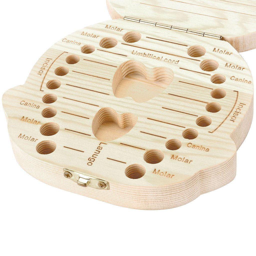 Mogoko baby Kinder Original Holz Haar Milchzahndose Milchzähne Zähne box Kasten mit Englisch Version Souvenir Aufbewahrungsbox (Mädchen)
