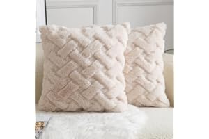 YAERTUN Set of 2 Decorative Throw Pillow Covers Thick Plush Wool Throw Pillows Super Soft Luxury Faux Rabbit Fur Velvet Cushi