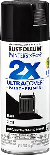 Rust-Oleum Painter's Touch 2X Ultra Cover Spray Paint, Gloss Black | Indoor and Outdoor Surfaces (Metal, Wood, Plastic), Fast Dry, Durable, Sprays from Any Angle, Comfort Tip, Oil Based