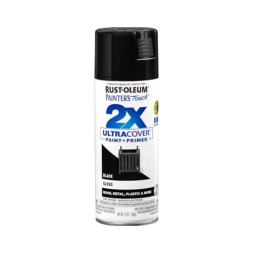 Rust-Oleum Painter's Touch 2X Ultra Cover Spray Paint, Gloss Black | Indoor and Outdoor Surfaces (Metal, Wood, Plastic), Fast Dry, Durable, Sprays from Any Angle, Comfort Tip, Oil Based