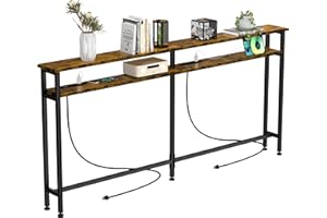Keelian 78 Inch Double-Layer Narrow Sofa Table with 2 Power Outlets&4 AC Plugs&4 USB Ports, 4.9' Extension Cord Included, Beh