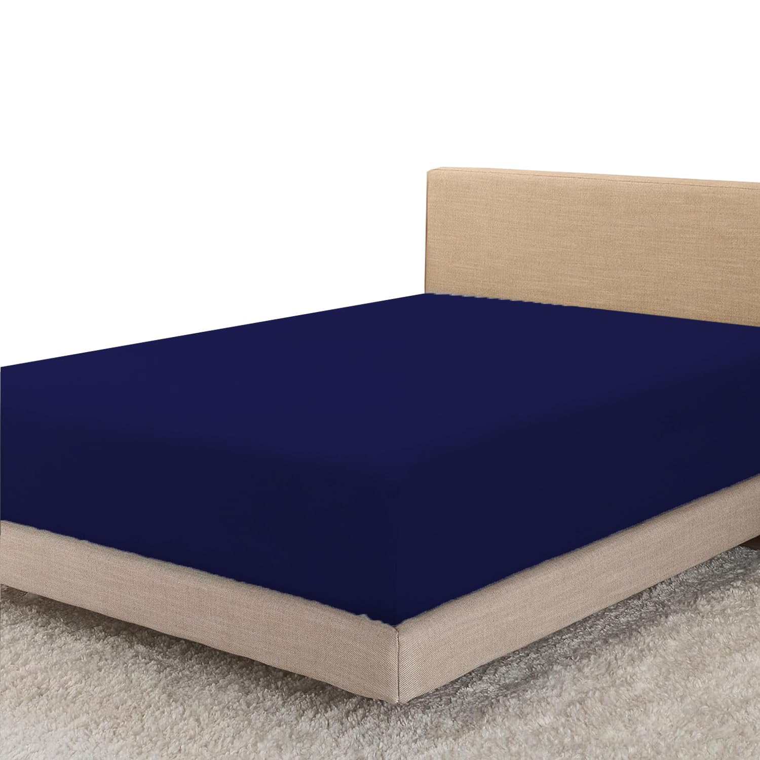 Linens World Egyptian Cotton Fitted Sheets Breathable, Anti Wrinkle 30cm Deep Pocket 200 Threads Bed Sheets Double Bedding & Linen- Navy Bedding Double 137 X 190 CM Double Fitted Sheet