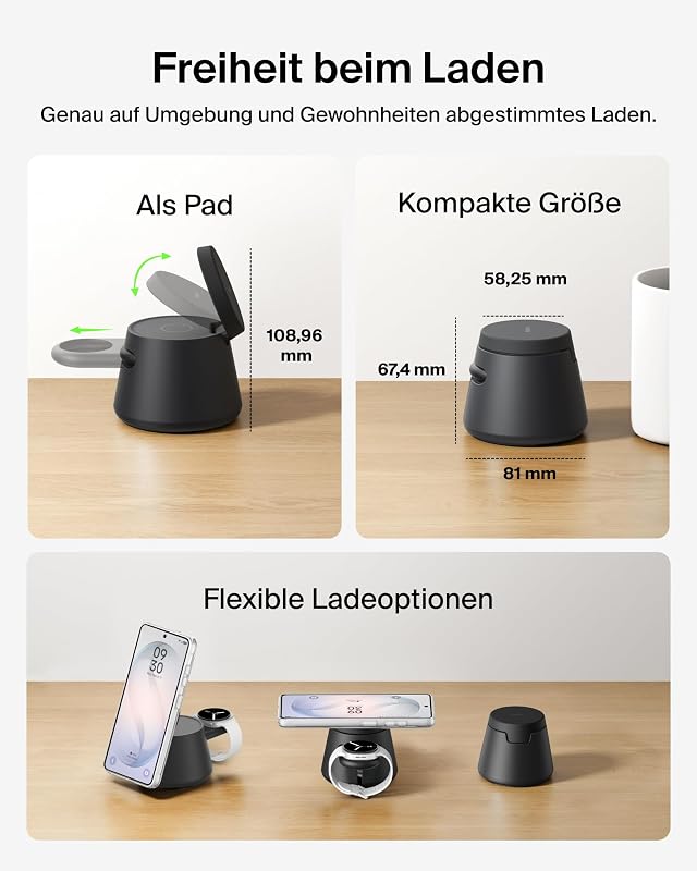 UltraCharge 3-in-1 Induktive Ladestation mit Qi2, 25W – Schwarz