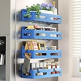 Sevenblue 4 Pack Strong Magnetic Spice Rack for Refrigerator, Multipurpose Magnetic Shelf for Fridge with 4 Hooks for kitchen and Bathroom Organization, Blue
