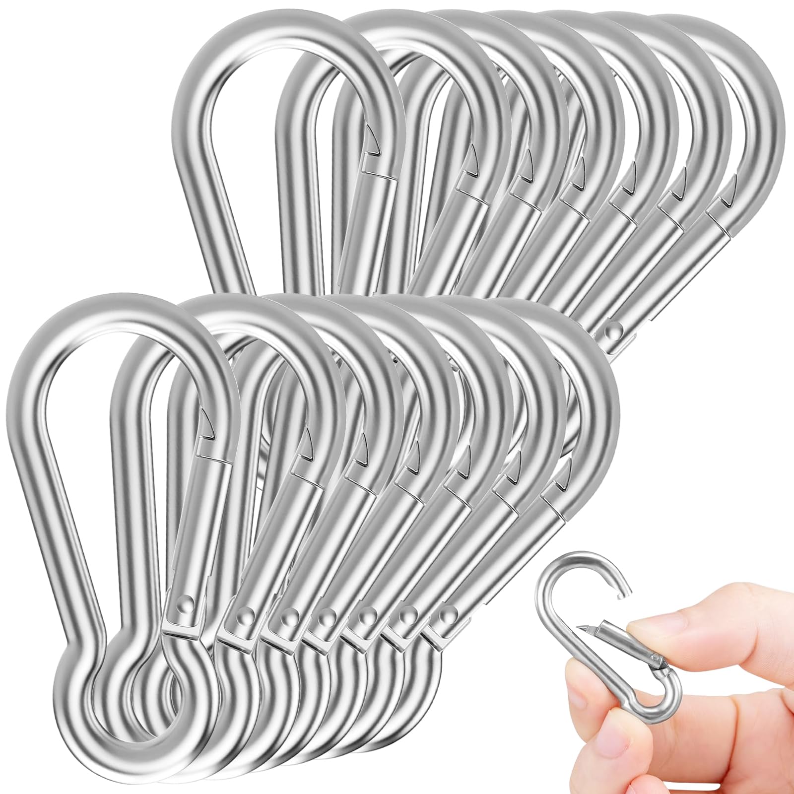 EVADOW 15PCS 100MM Heavy Duty Spring Snap Hook, M10 3/8" Galvanized Steel Snap Hook Carabiner Quick Link Carabiner Clip, 350KG Holding Capacity Quick Link Keychain for Swing Hammock Gym Outdoor-Silver