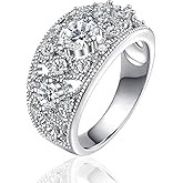 ENDLESSNESS & ETERNITY 3 Gemstones Round Cut 14K White Gold Plated Wedding Band Ring Half Eternity Engagement Bridal Ring
