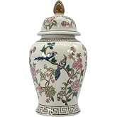 Galt International Partridge Bird Floral Chinoiserie Ceramic Temple Jar 18" w/Lid - Ginger Jar Home &amp; Kitchen Decor for Interior Design
