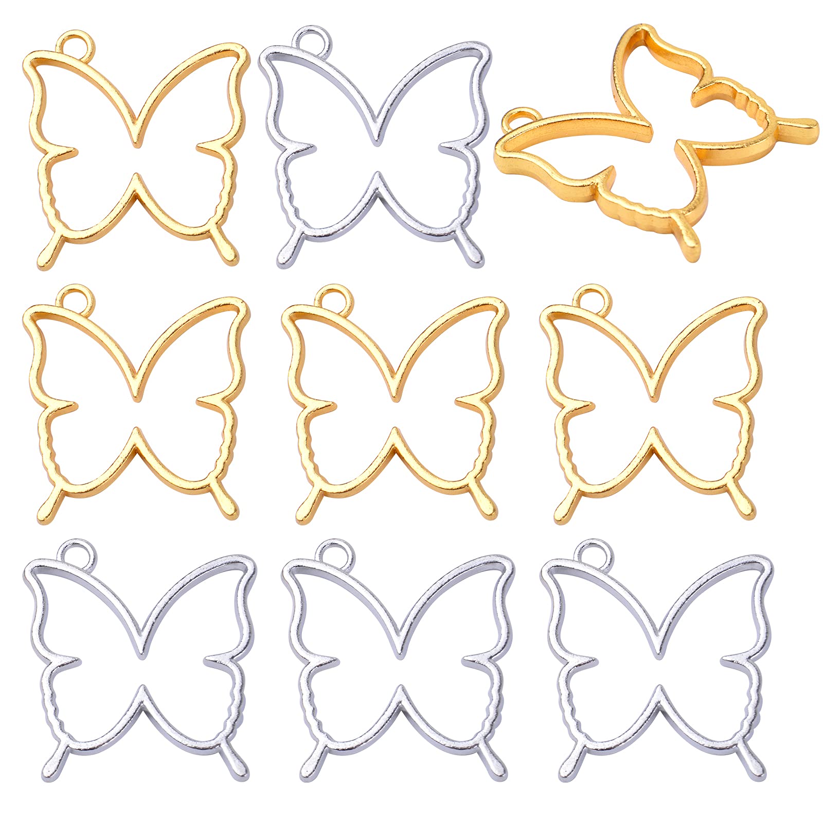 Photo 1 of 20pcs Butterfly Open Back Bezel Pendant Charm Resin Molds Hollow Frame Pendants for DIY Pressed Flower Crafts Jewelry Making Accessories