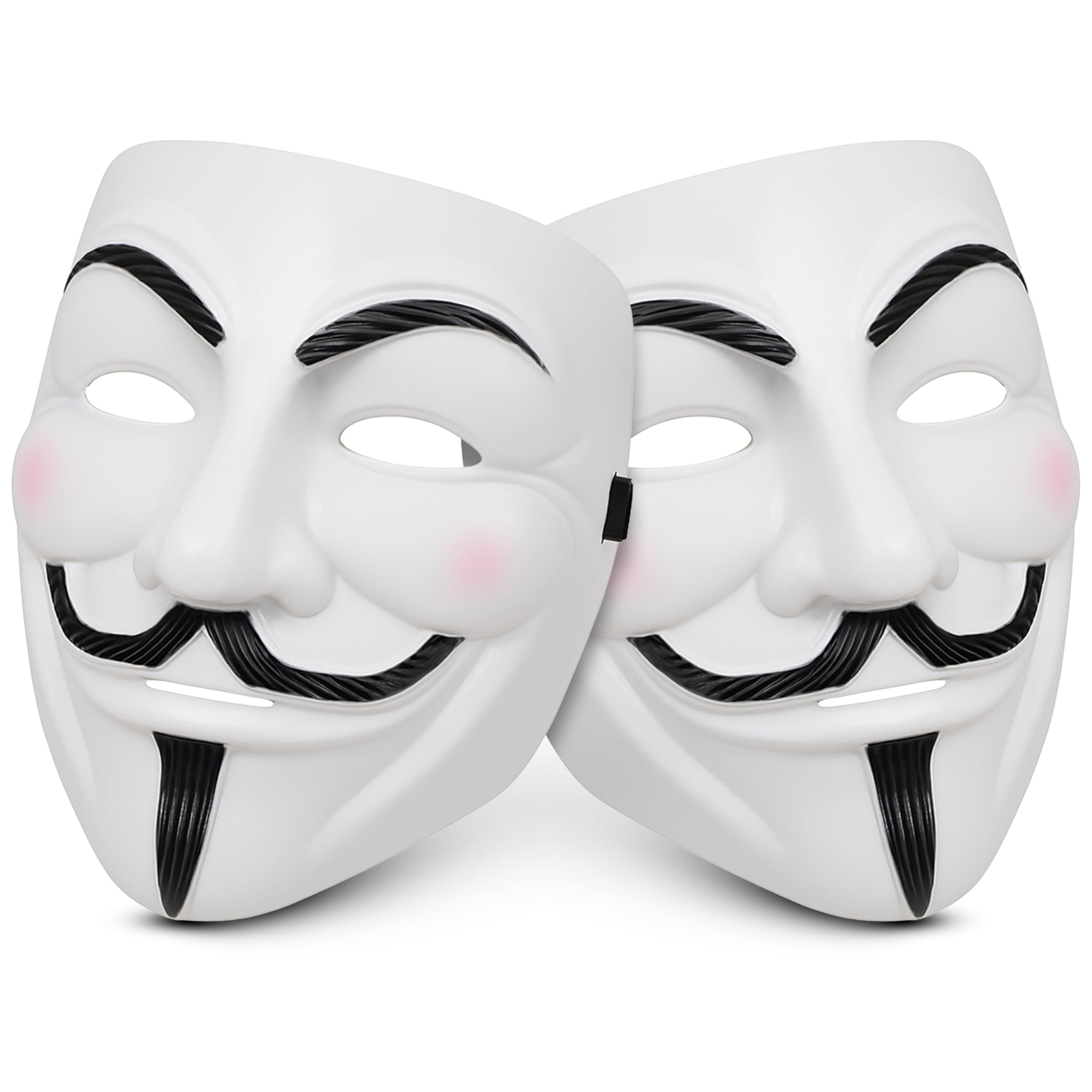 2x Vendetta Mask Guy Fawkes Face Mask – Anonymous Masks Style Fancy Dress Costume Accessory for Adults | Classic White Plastic Masks Parties, Halloween & Themed Events