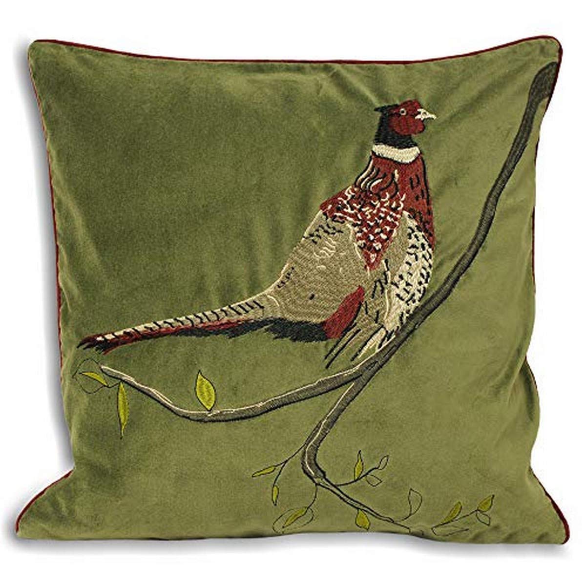 Riva Home Hunter Velvet Feather Filled Cushion, Natural, 45 x 45cm, Green