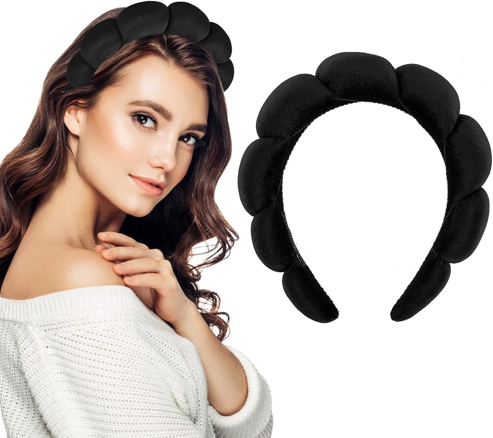 Yolev Spa Makeup Headband Black Soft Terry Cloth Face Washing Hairband 4.53x5.7